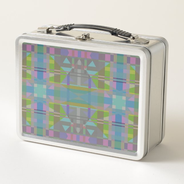 Green Blue Purple Geometric Metal Lunch Box (Front)
