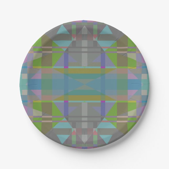 Green Blue Purple Geometric Paper Plate (Front)