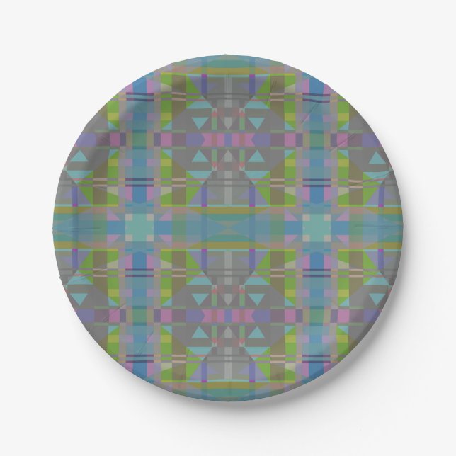 Green Blue Purple Geometric Paper Plate (Front)