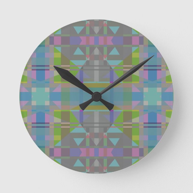 Green Blue Purple Geometric Round Clock (Front)