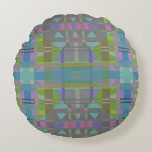 Green Blue Purple Geometric Round Pillow