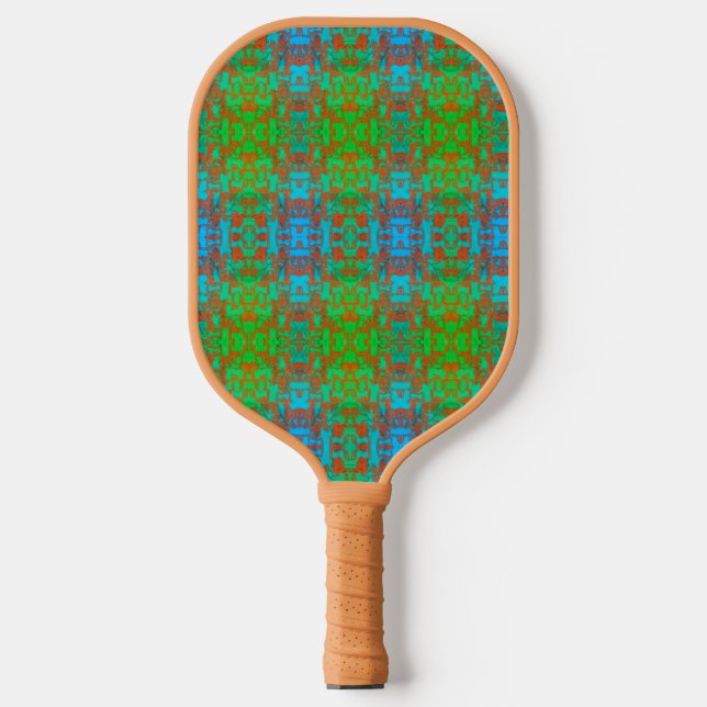 Green Blue Red Brown Pattern Pickleball Paddle (Front)