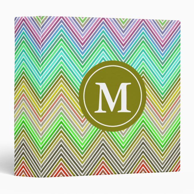 Green Blue Red Personalized Monogram Chevron Binder (Front/Spine)