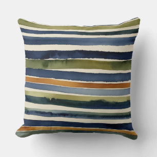 green blue rust and beige stripes throw pillow