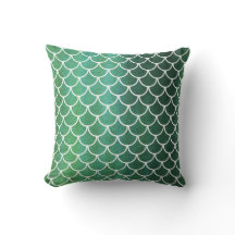Green Blue Scallop Scale Watercolor Wash Pillow