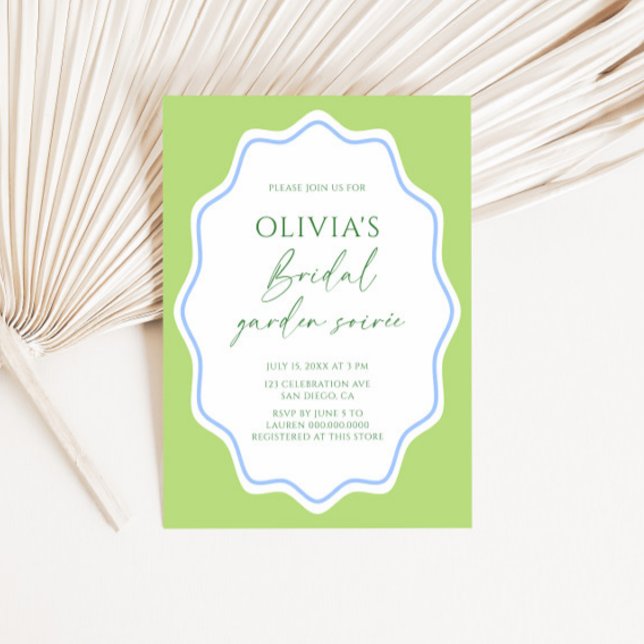 Green Blue Scalloped Frame Garden Bridal Shower Invitation (Creator Uploaded)