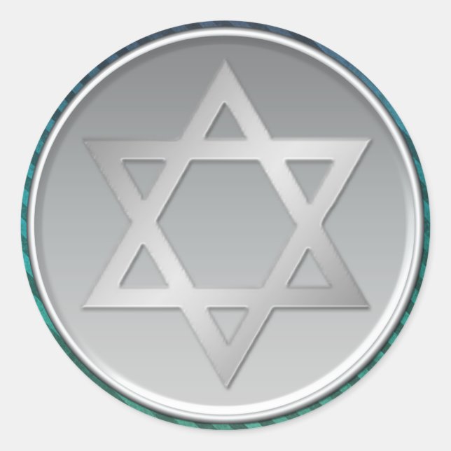 Green, Blue, Silver Star of David Bar Mitzvah Seal (Front)