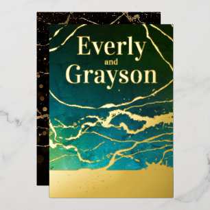 Green Blue Sky Galaxy Marble Gold Wedding