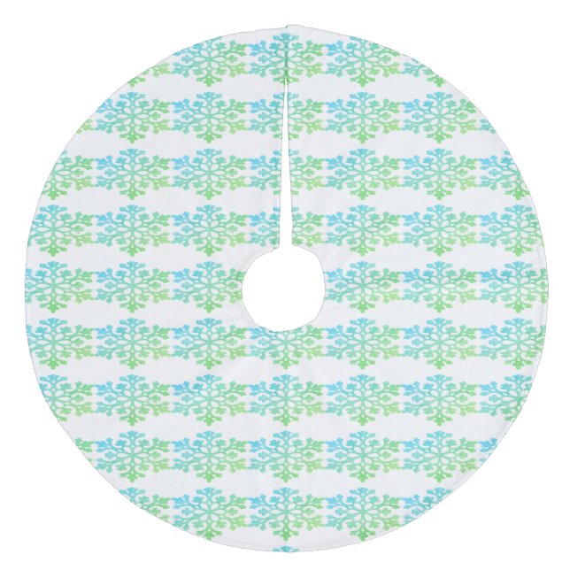 Green Blue Snowflakes Christmas Tree Skirt (Front)