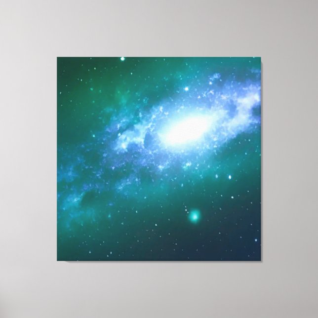 Green Blue Spinning Galaxy Stretched Canvas Print (Front)