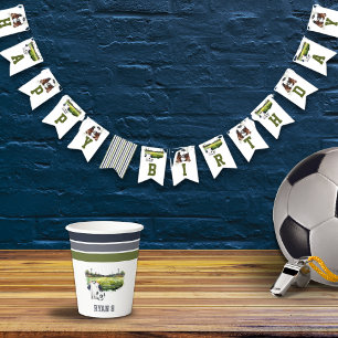 Green Blue Sports Game Soccer Birthday Party Bunting Flags