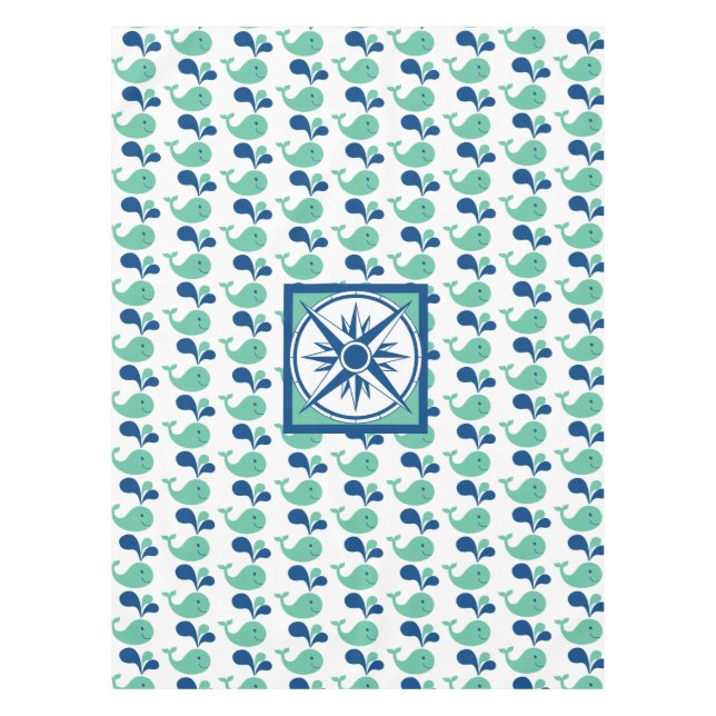  Green/Blue Spouting Whale Cartoon Tablecloth Kids (Front)