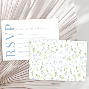 Green blue spring flower garden wedding RSVP cards