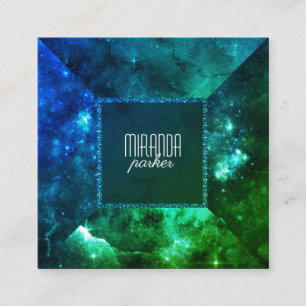 Green Blue Starfield Stardust Galaxy Square Business Card