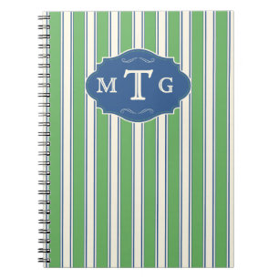 Green Blue Stripes Classic 3 Letter Monogram Notebook