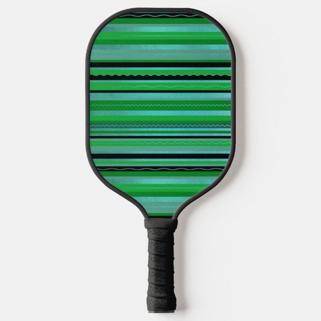 Green Blue Stripes Design Pickleball Paddle (Front)