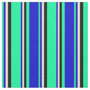 Green, Blue, Tan, and Black Coloured Lined Pattern Fabric