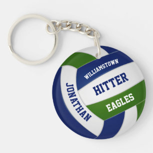 Green blue team colours personalized volleyball keychain