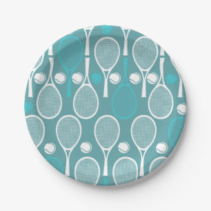 Green Blue Tennis Racket Pattern Player Birthday Paper Plate