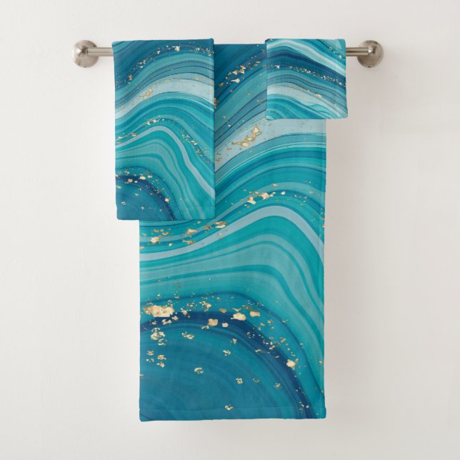 Green & Blue Tones Marble  Bath Towel Set (Insitu)