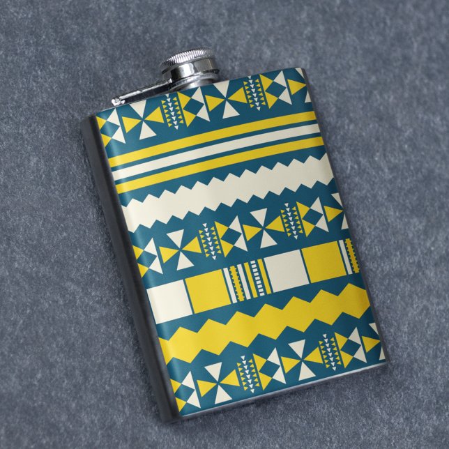 Green Blue Traditional Tribal Pattern Hip Flask (FLASK)