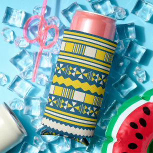 Green Blue Traditional Tribal Pattern Seltzer Can Cooler