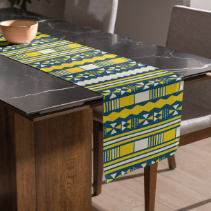 Green Blue Traditional Tribal Pattern Short Table Runner