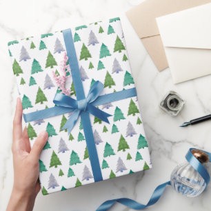 Green Blue Tree Watercolor Pastel Pattern Wrapping Paper