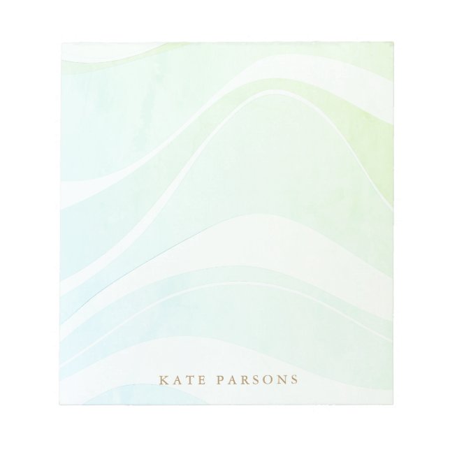 Green Blue Tropical Retro Watercolor Waves Notepad (Front)