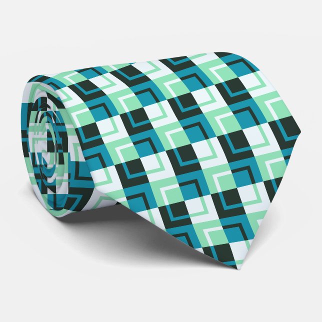 Green Blue Turquoise Teal Pattern Tie (Rolled)