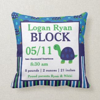 Green Blue Turtel Baby Announcement Pillow