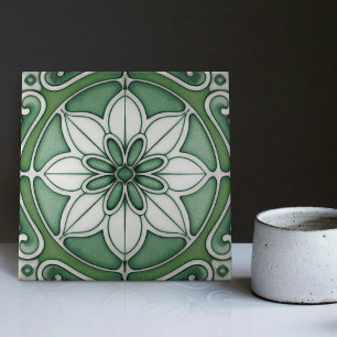 Green Blue Wall Decor Art Nouveau Backsplash Tile