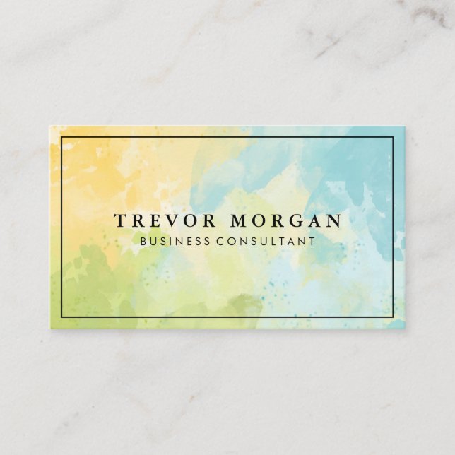 Green Blue Watercolor Blend Texture Business Card (Front)