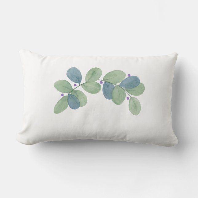 Green Blue Watercolor Eucalyptus  Lumbar Pillow (Front)