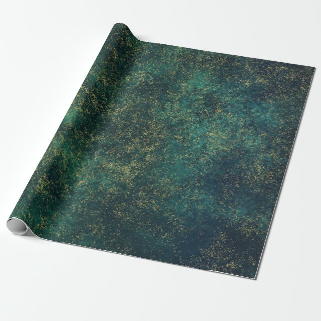 Green / Blue Watercolor Faux Gold Foil Wrapping Paper (Unrolled)