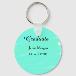 Green blue watercolor graduation add name year  keychain