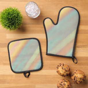 Green Blue Watercolor Pattern Oven Mitt & Pot Holder Set