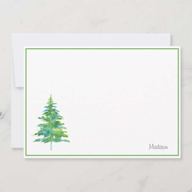 Green Blue Watercolor Pine Tree Card (Front)