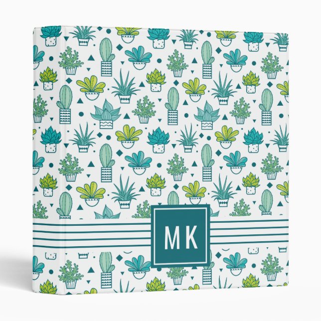 Green & Blue Watercolor Succulent Pattern Binder (Front/Spine)
