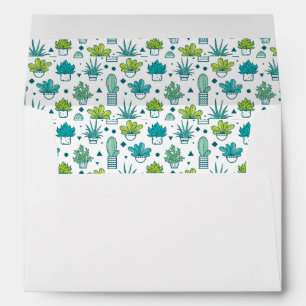 Green & Blue Watercolor Succulent Pattern Envelopes