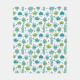 Green & Blue Watercolor Succulent Pattern Fleece Blanket