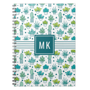 Green & Blue Watercolor Succulent Pattern Notebook