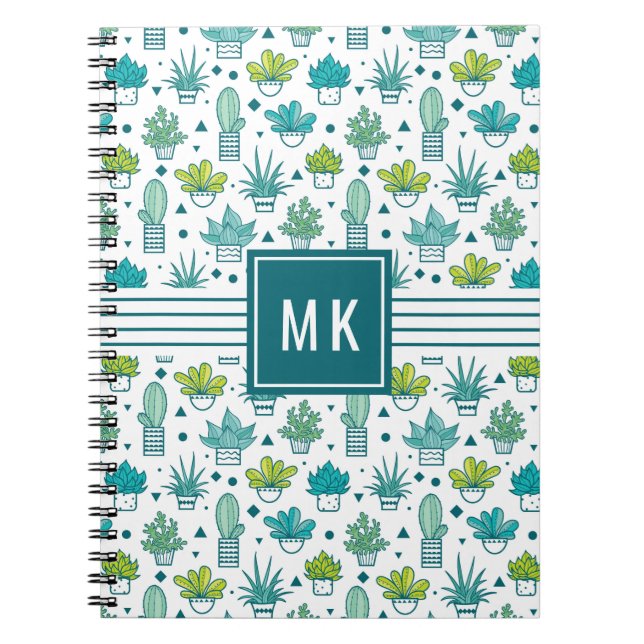 Green & Blue Watercolor Succulent Pattern Notebook (Front)