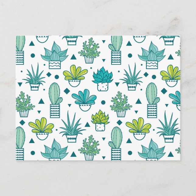 Green & Blue Watercolor Succulent Pattern Postcard (Front)