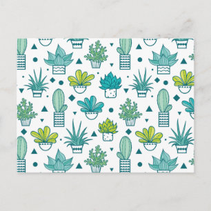 Green & Blue Watercolor Succulent Pattern Postcard