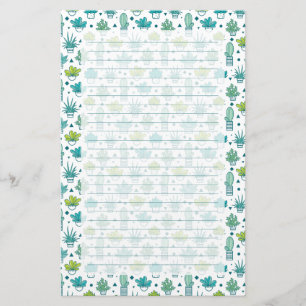 Green & Blue Watercolor Succulent Pattern Stationery