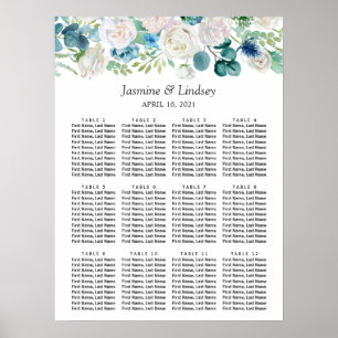 Green Blue White Floral Wedding Seating Chart