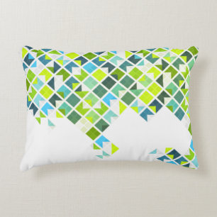 Green, blue, white geometric pattern accent pillow
