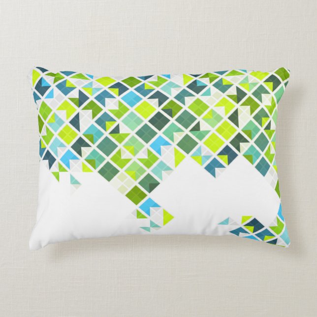 Green, blue, white geometric pattern accent pillow (Front)