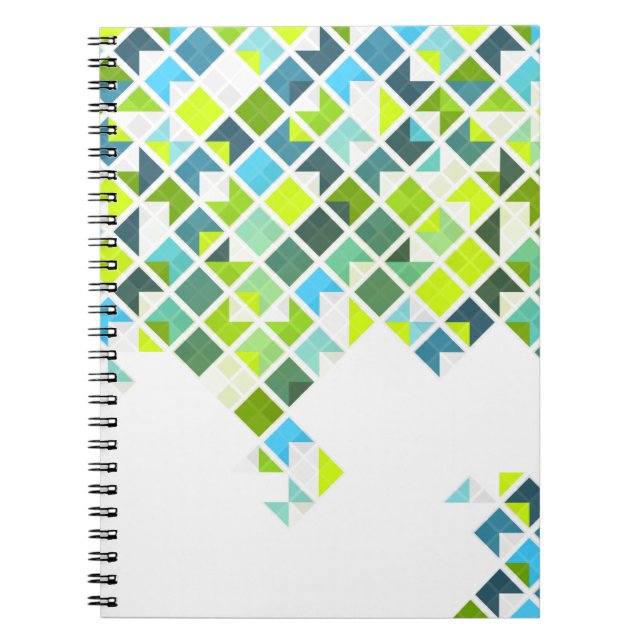 Green, blue, white geometric pattern notebook (Front)